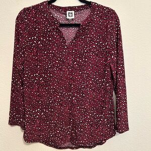Anne Klein Leopard Print V-Neck Top - Red